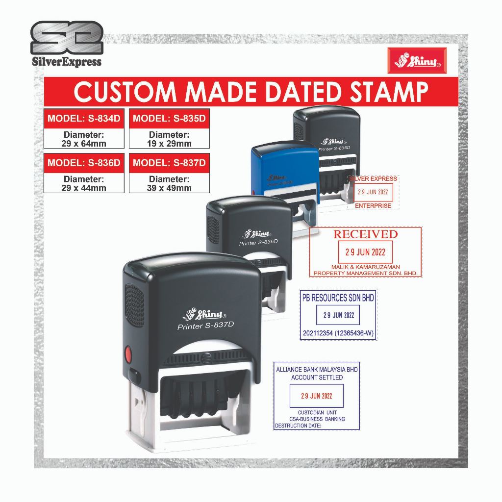 DATER STAMP S-834D / S-835D / S-836D / S-837D SELFINKING / CUSTOM DATER ...