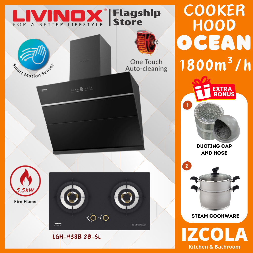 IZCOLA LIVINOX Cooker Hood set LCHOCEAN90BL TWIN MOTOR with 1800m³/h