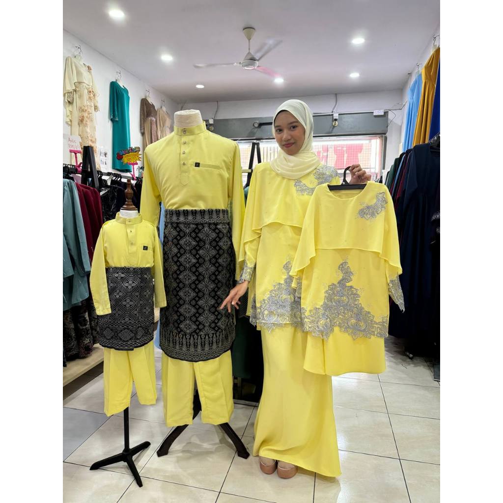 SET FAMILY NATASHA / SOFT YELLOW / NEW DESIGN RAYA /SET RAYA / BAJU ...