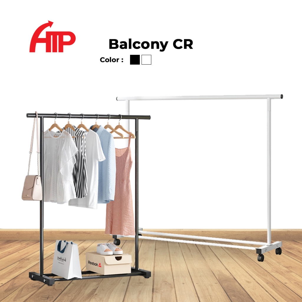 ATP Single Pole Bedroom Balcony Clothes Rack with Wheel - Black/White ...