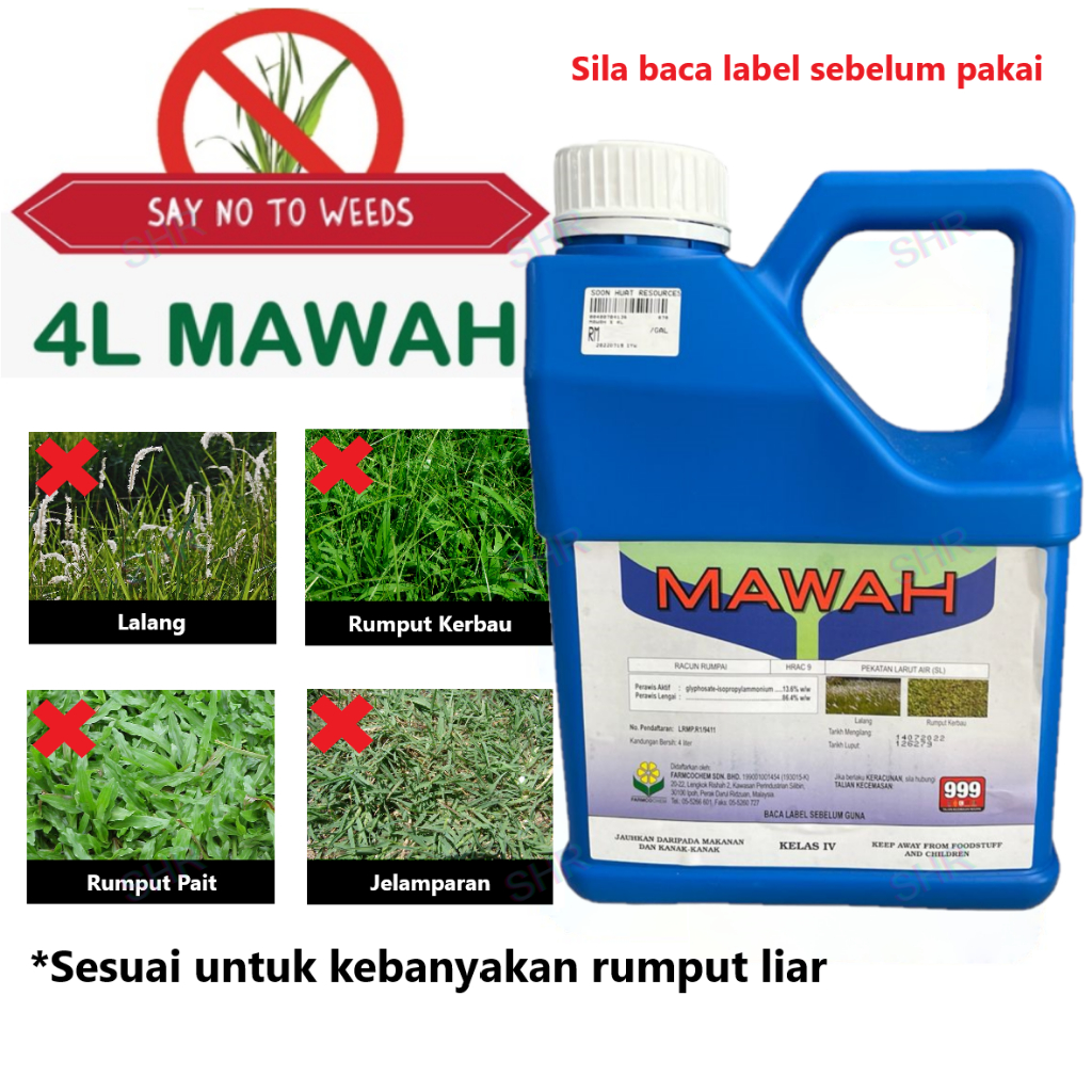 MAWAH Original 4 Liter Glyphosate 13.6% Herbicide / Racun Rumput Rumpai ...