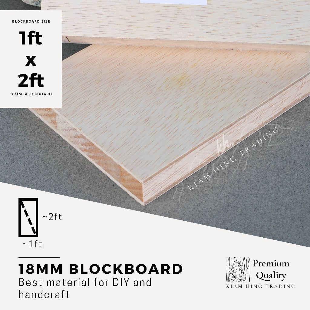 18mm Block Board 1ft X 2ft DIY Board Sheet Timber Panel Wood Plain Plywood Papan Perabot