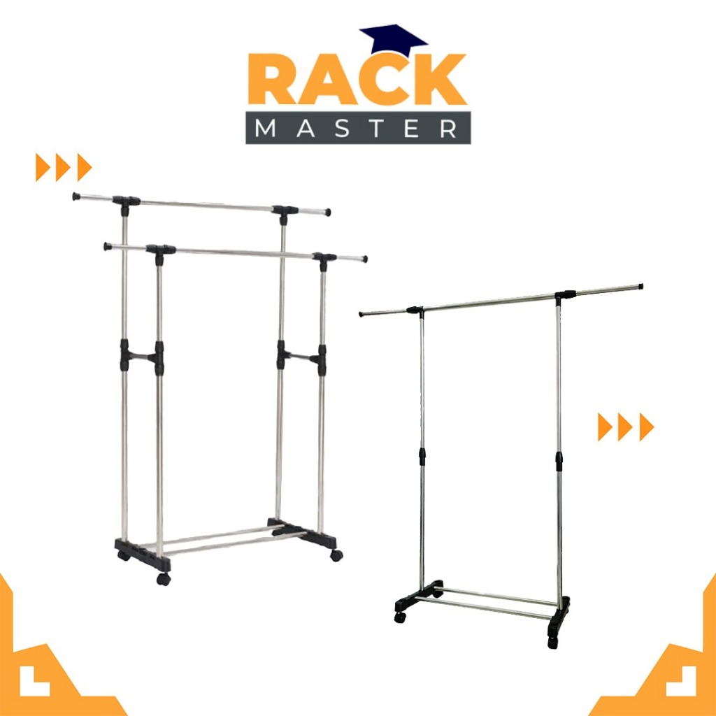 𝗥𝗔𝗖𝗞 𝗠𝗔𝗦𝗧𝗘𝗥 Single/Double Pole Drying Cloth Rack Garment Rack Wheel ...