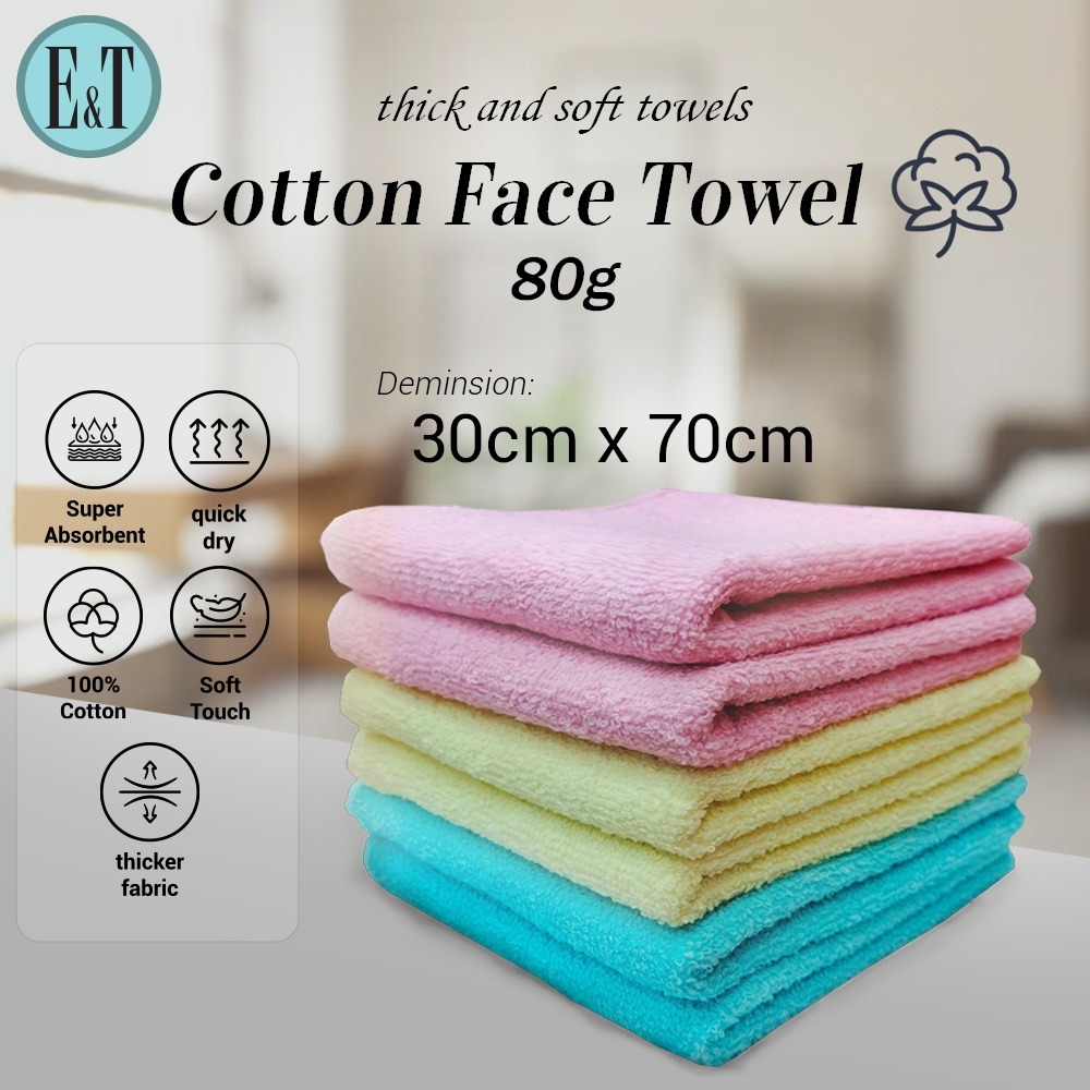 Cotton Face Towel 80g / Tebal & Serap Air / Gift & Souvinie / Tuala
