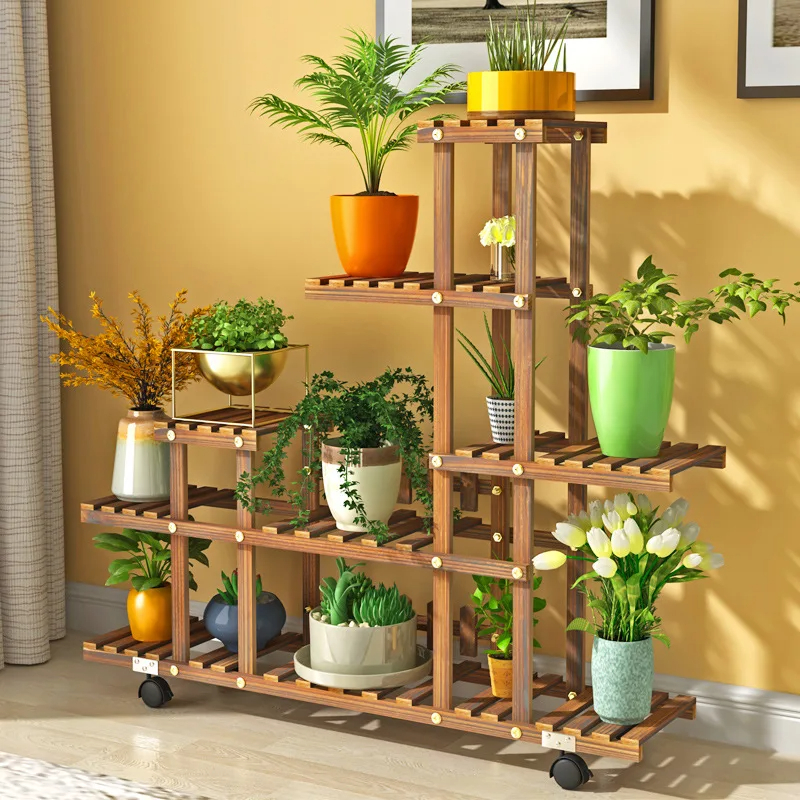 Balcony Flower Rack Solid Wood Multi-layer Indoor Outdoor Succulent Pot ...