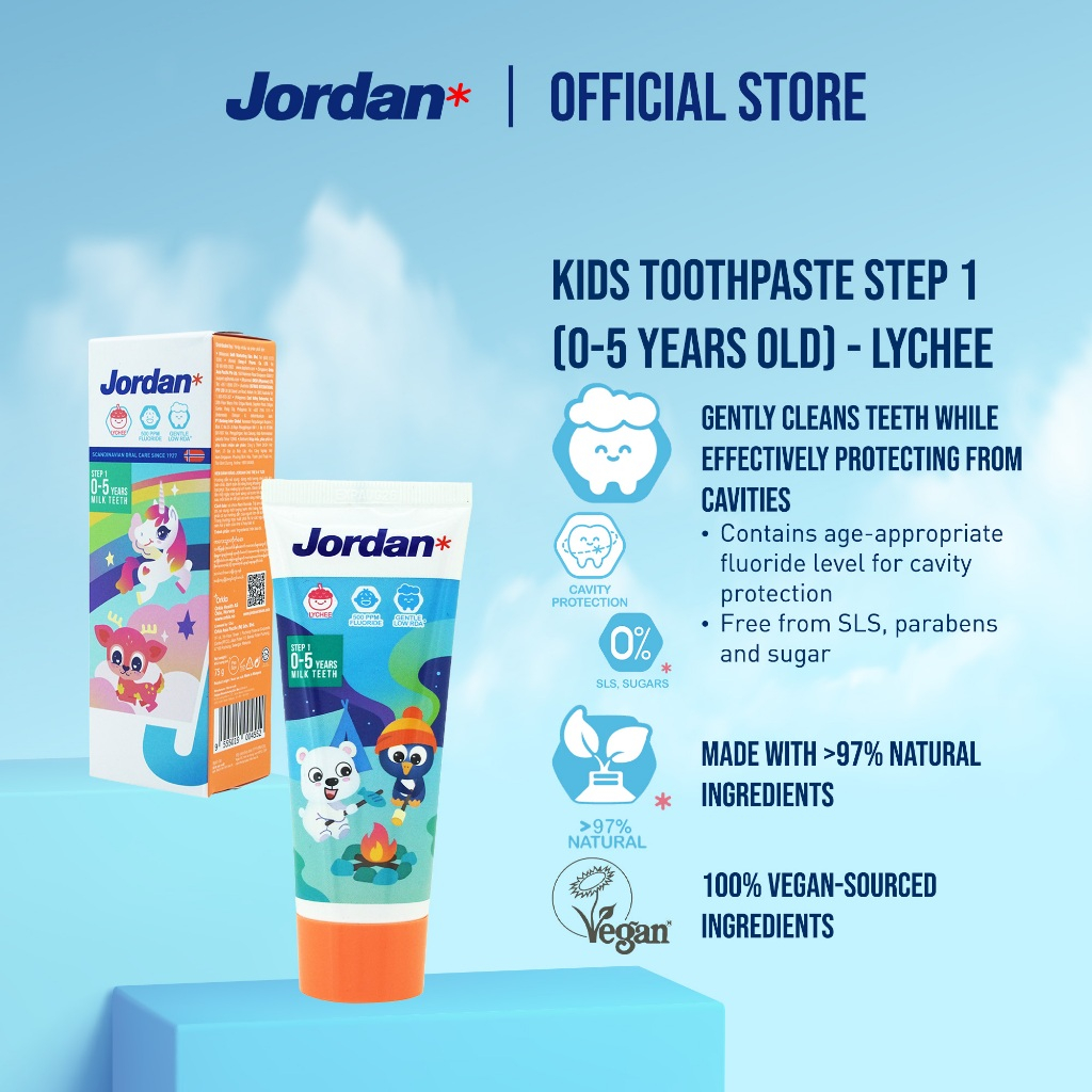 Jordan Toothpaste Step 1 Lychee 75g | 0 to 5 Years Old | Shopee Malaysia