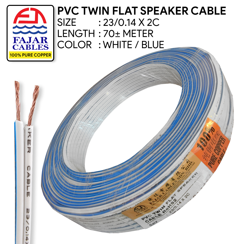 FAJAR Cable – PVC Twin Flat Speaker Cable 70M± (23/0.14 x 2C) (Blue ...