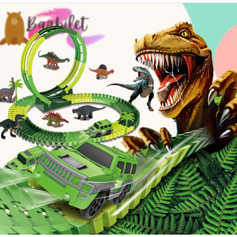 Children's DIY Dinosaur Rail track Race Electric Car Assembled Play ...