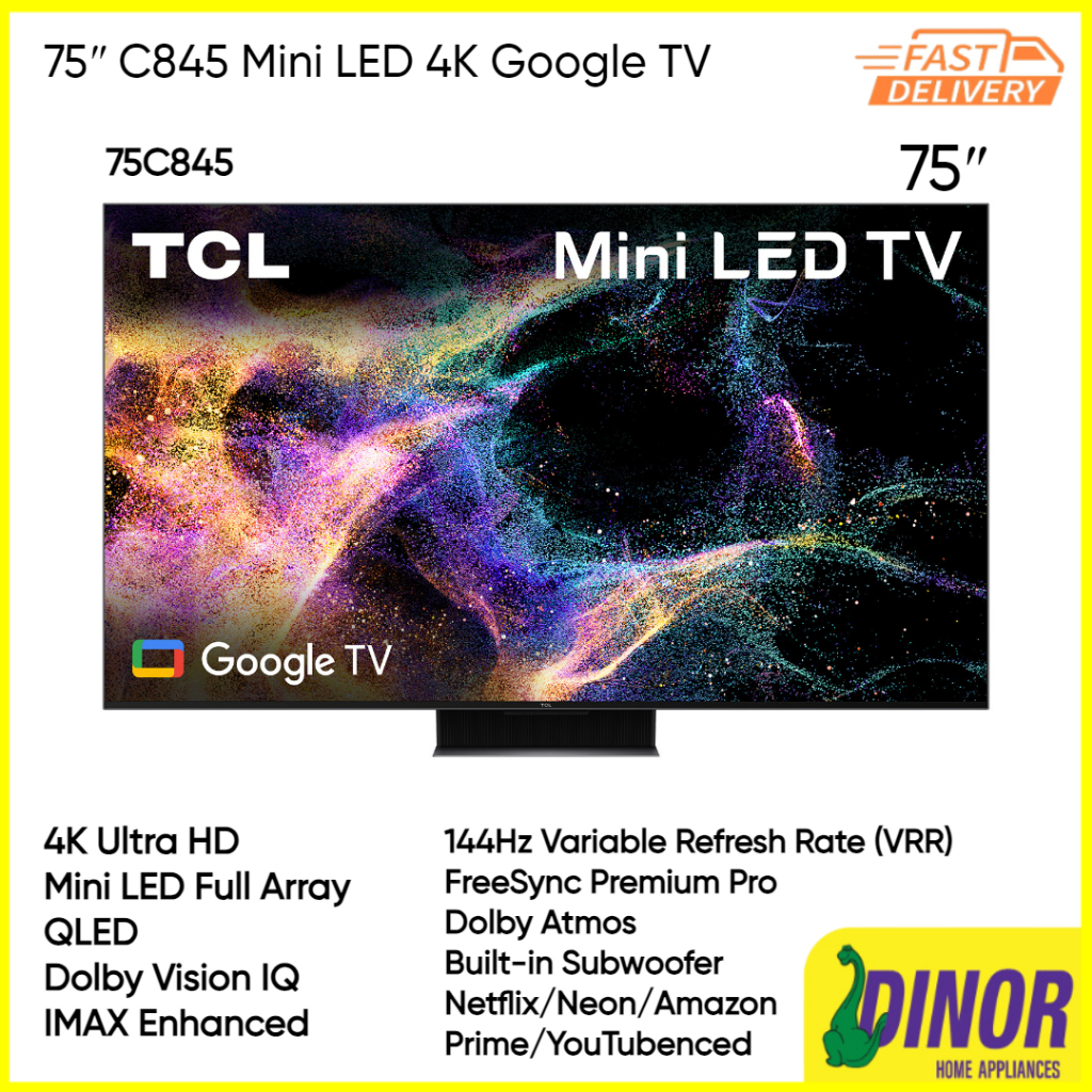 TCL 75 Inch C845 4K UHD Mini-LED QLED Smart Google TV 75C845 | Shopee ...