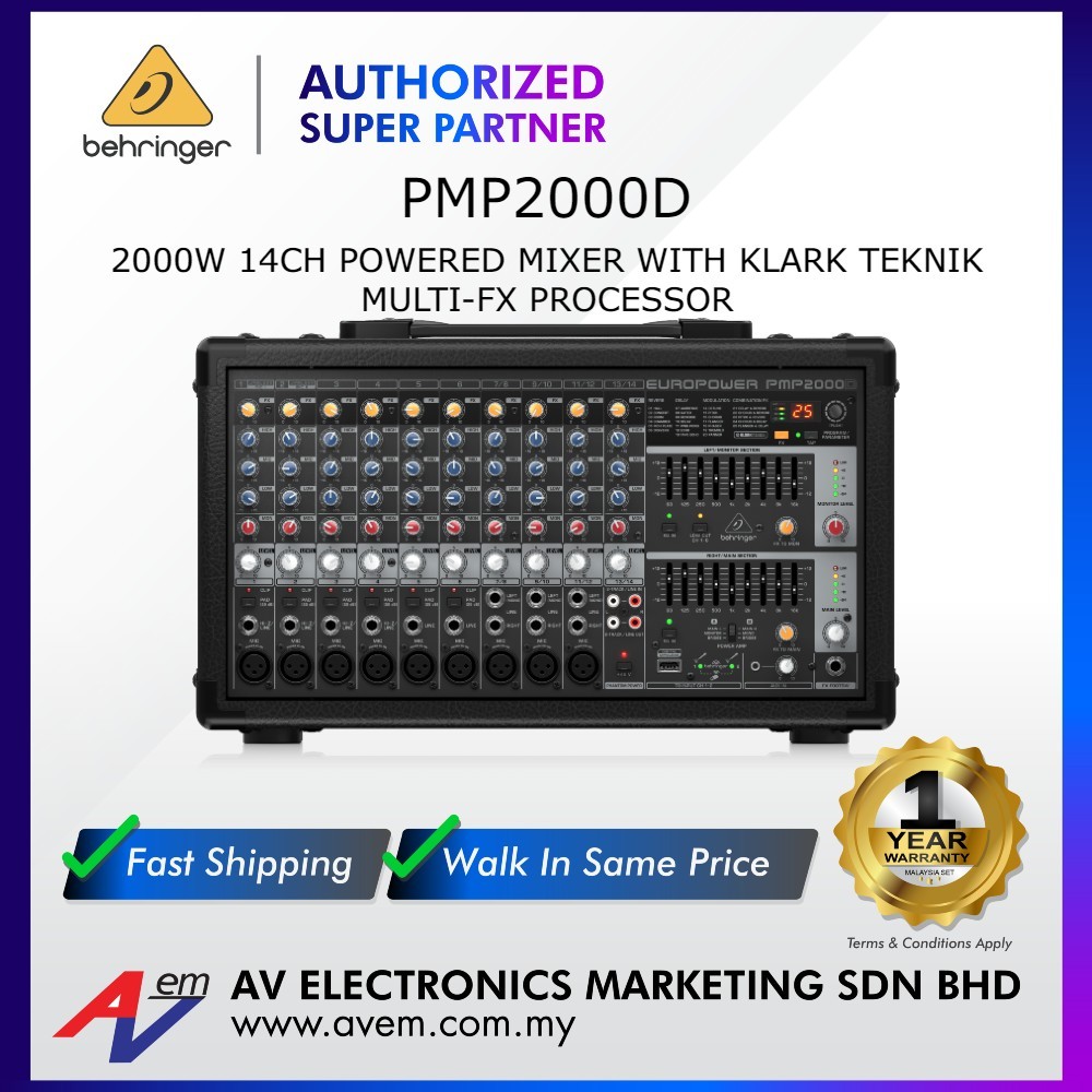 BEHRINGER EUROPOWER PMP2000D 2000Watt 14Channel Powered Mixer with