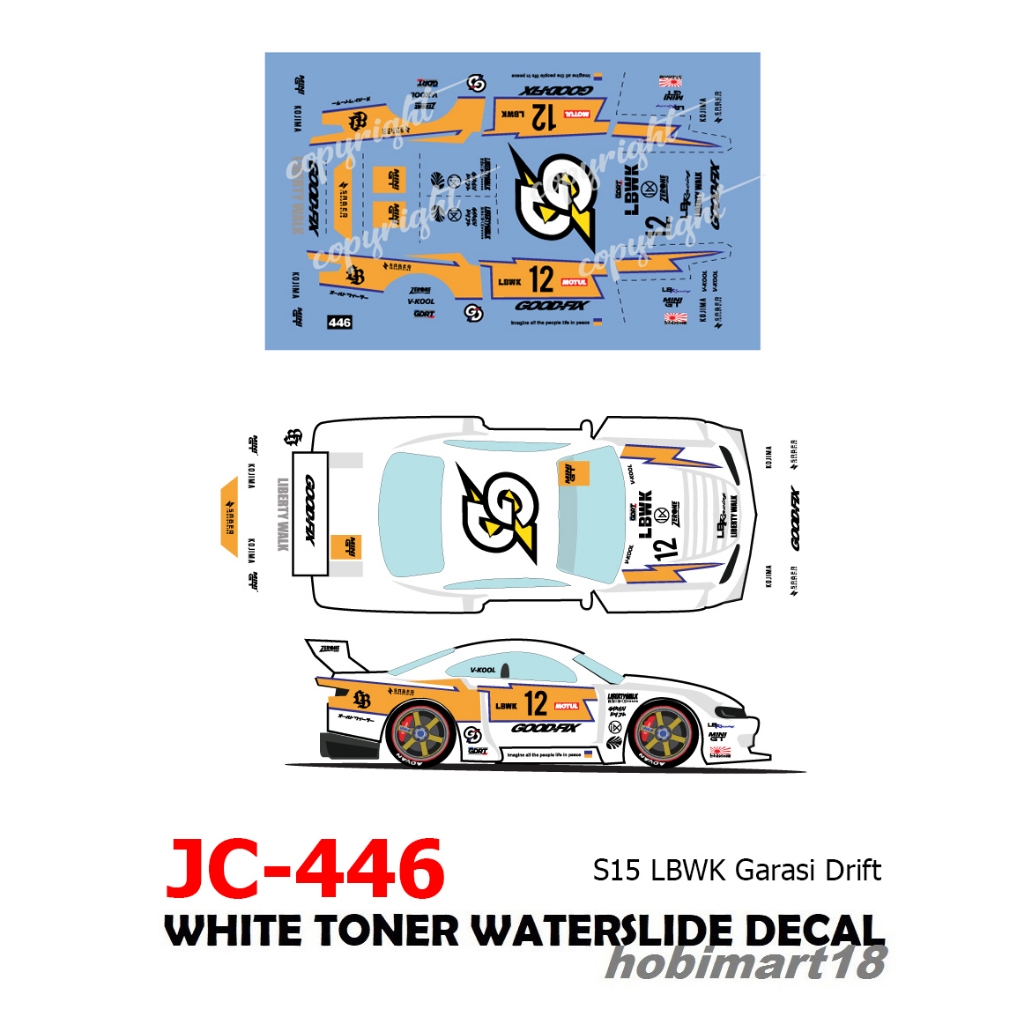 JC446 - S15 LBWK GARASI DRIFT DECALS Hotwheels 1:64 diecast custom ...