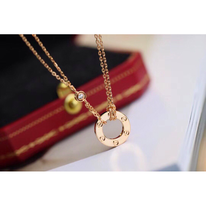 [ 3 Colours] OriginaI CTR. Love Necklace 2 Diamonds Double Chains 18k ...