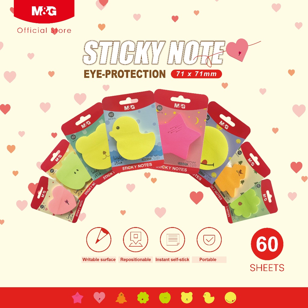 M&G Fluorescent Color Cute Shape Sticky Notes 60 Sheets 71*71mm Self ...