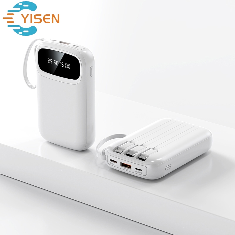 Yisen Power Bank 20000mAh Fast Charging Powerbank Built in 4-Cable ...