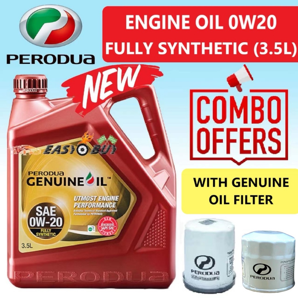 Perodua engine oil 0w20 0w-20 Fully Synthetic (3.5L) Perodua Oil Filter ...