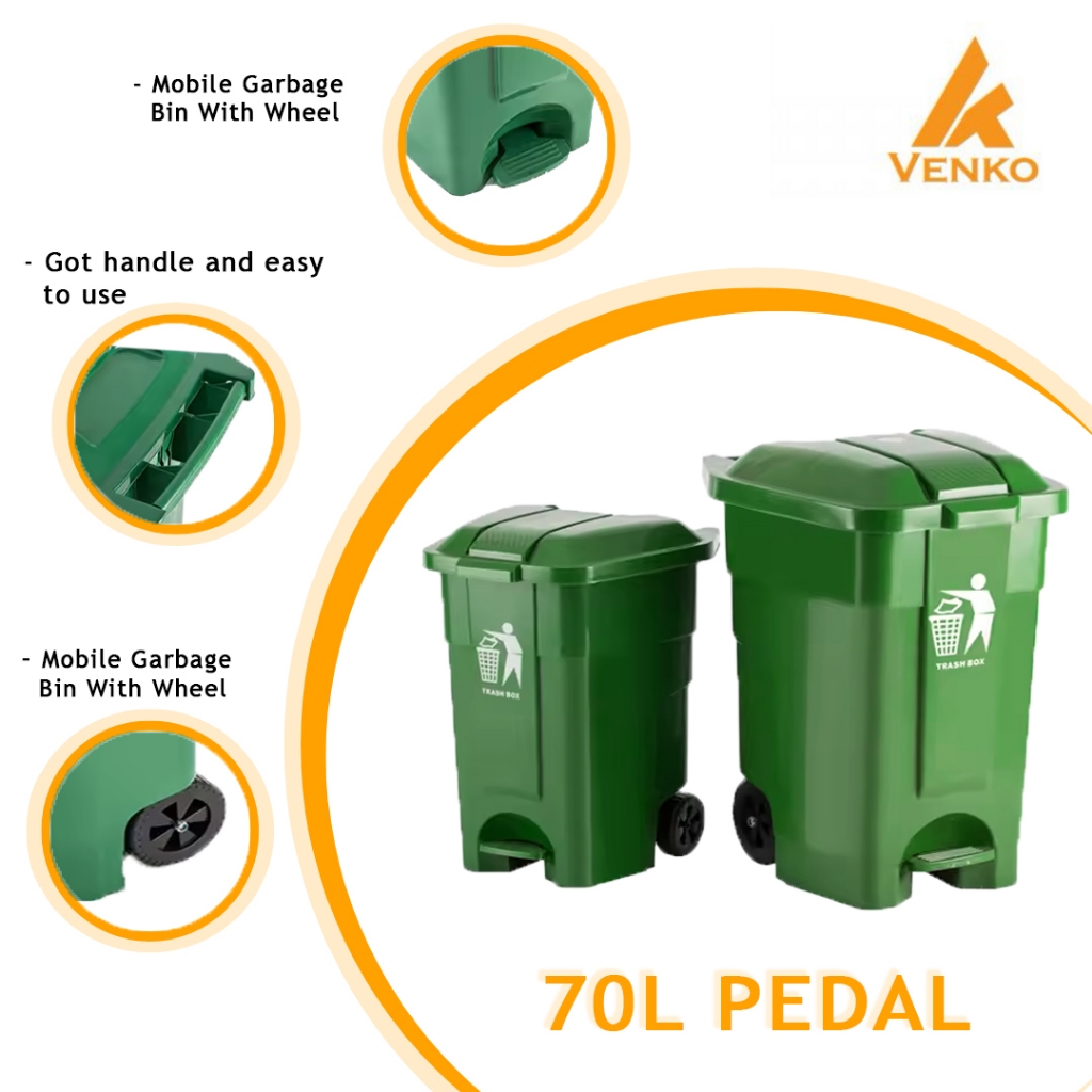 [50L / 70L] Venko Dustbin With Foot Pedal / Tong Sampah Hijau / Tong ...