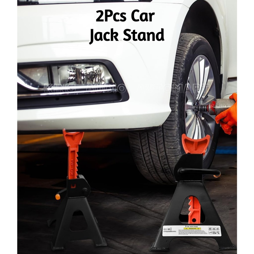 (2 PCS) Heavy Duty Double Safety Locking Car Jack Stands Steel 3 TON UP ...