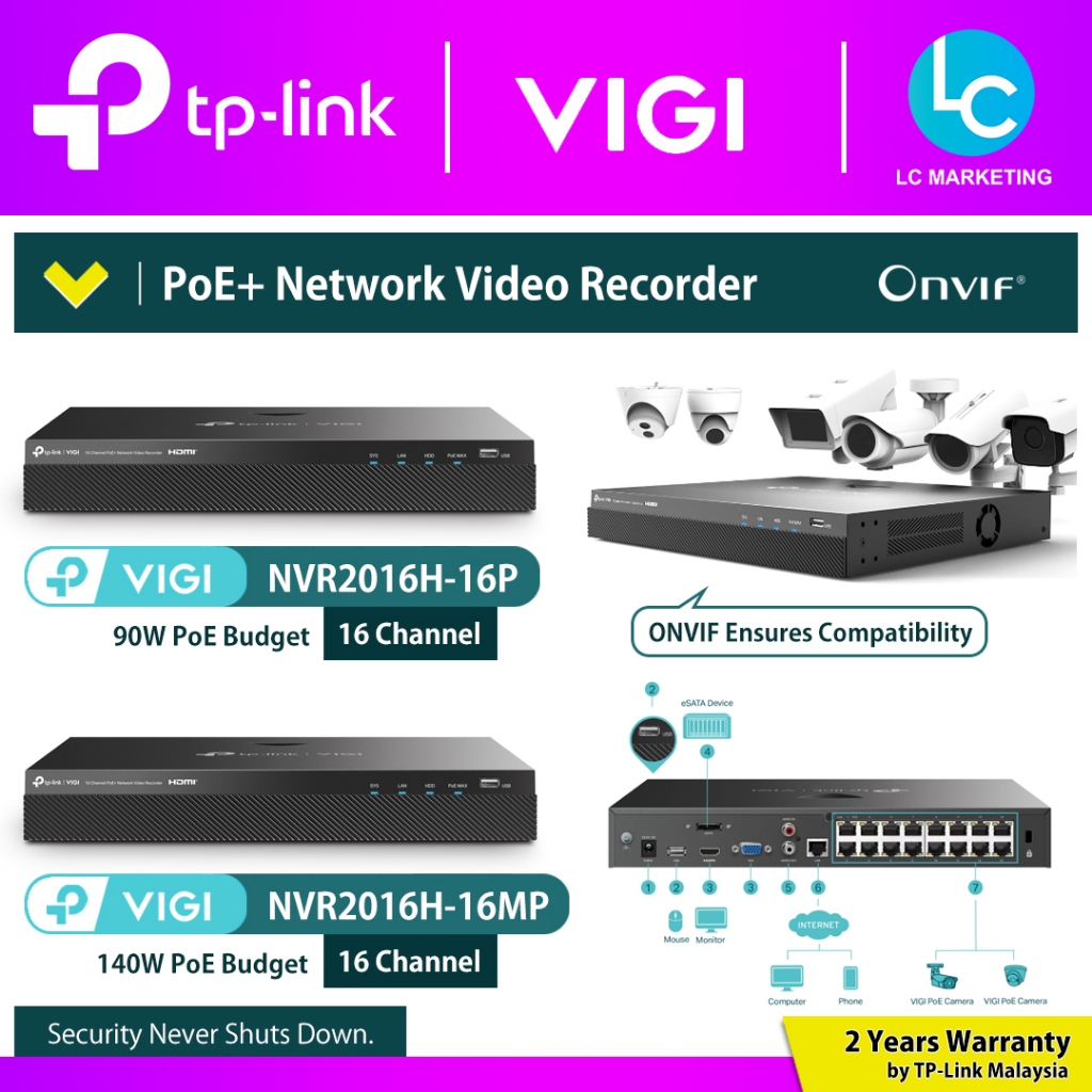 TP-Link VIGI NVR2016H-16P / NVR2016H-16MP VIGI 16 Channel PoE+ Network ...