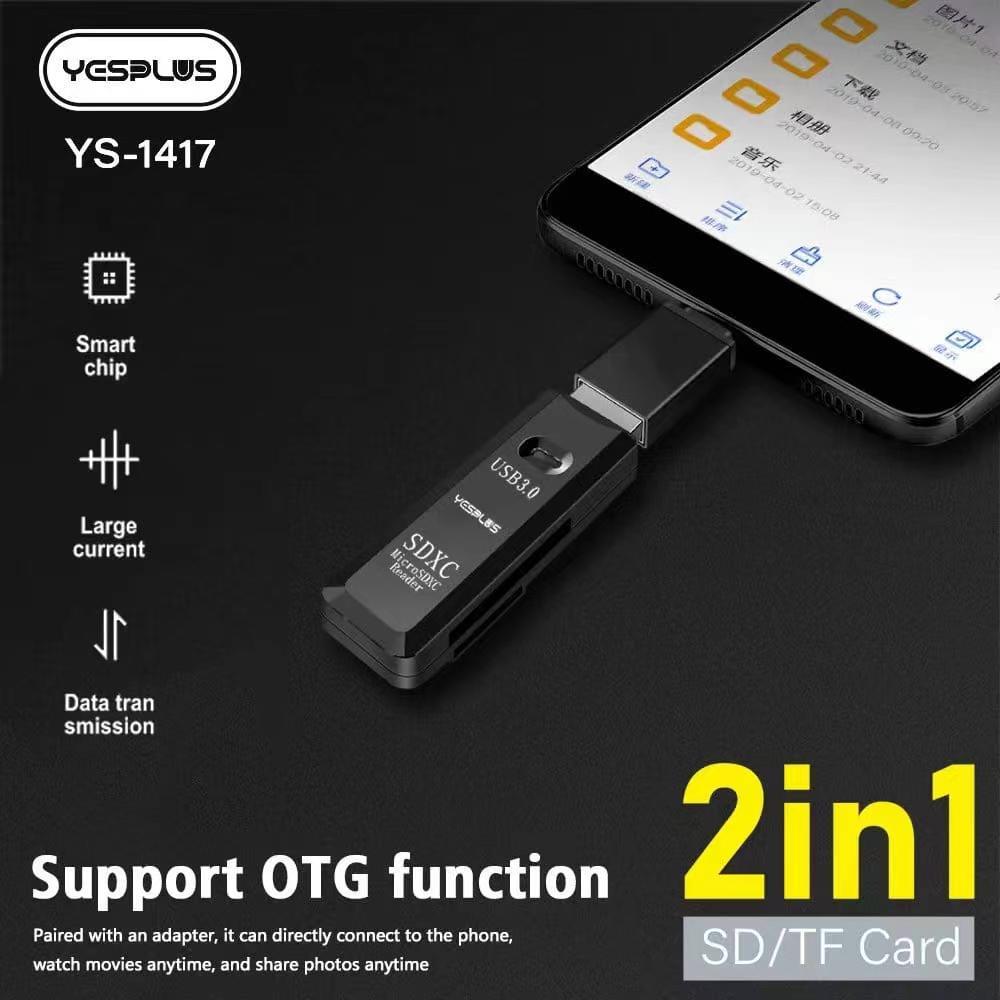 YESPLUS YS-1417 2 in 1 SD/TF Card Reader USB3.0 5Gbps High Speed ...