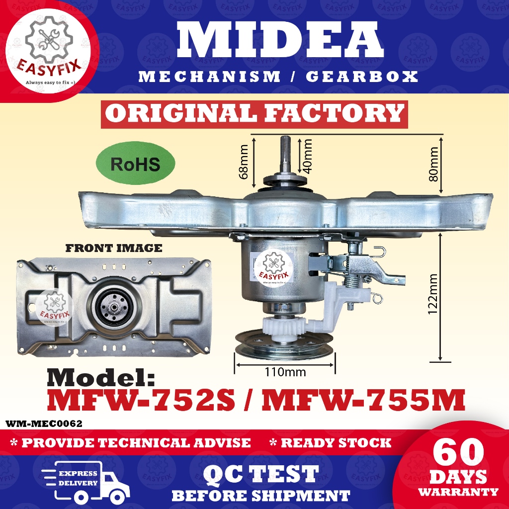 (ORIGINAL FACTORY) MFW-752S / MFW-755M MIDEA WASHING MACHINE MECHANISM ...
