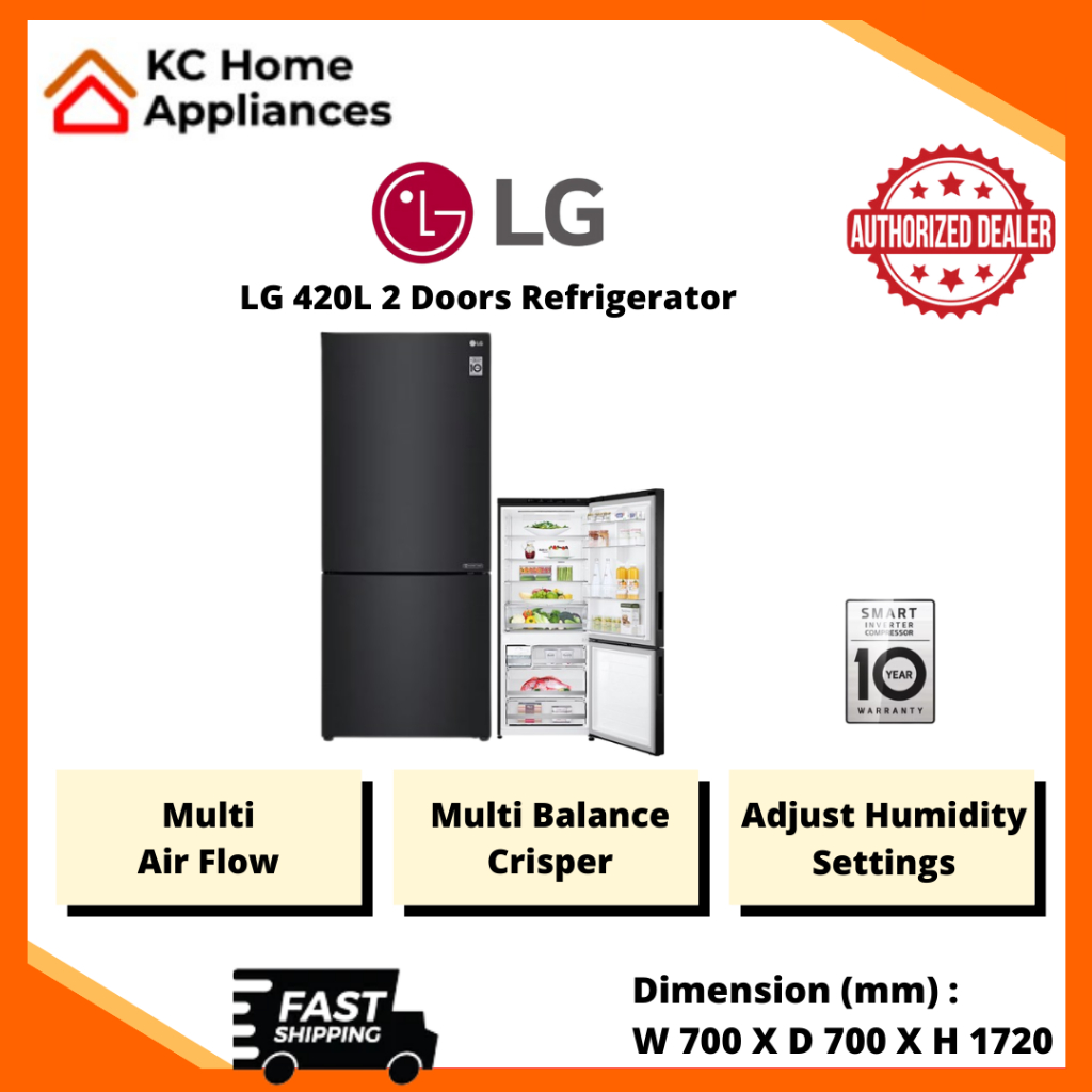 LG 420L 2 Doors Fridge Bottom Freezer Door Cooling Adjust Humidity GCB529NQCM 10