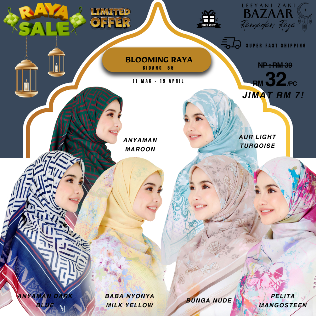 [READYSTOCK] MINAZ HIJAB SALES RAYA! B55 KOLEKSI BLOSSOM 1.0,2.0&3.0 ...
