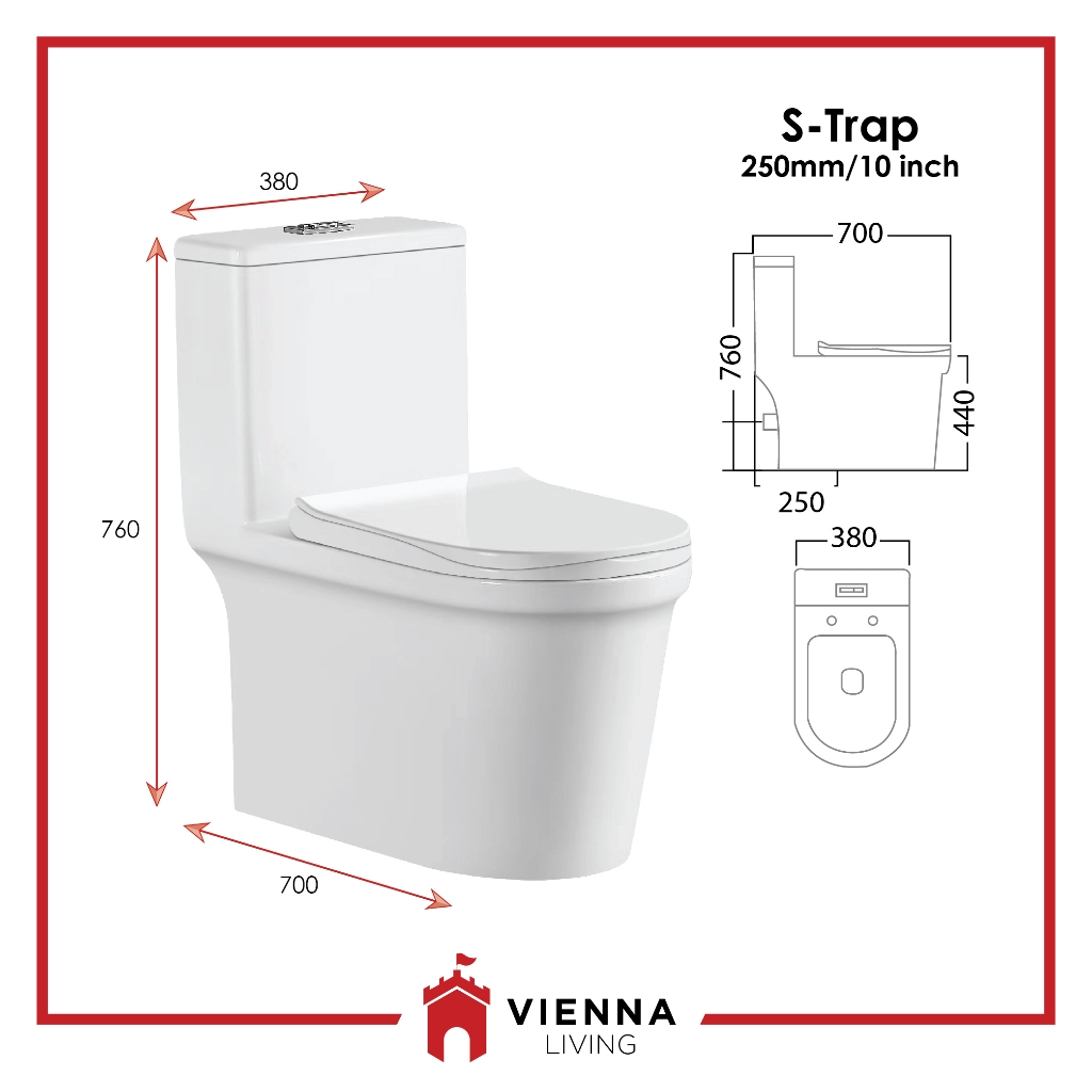Cabana One Piece Water Closet Rimless WC Toilet Bowl S trap 10 Inch ...