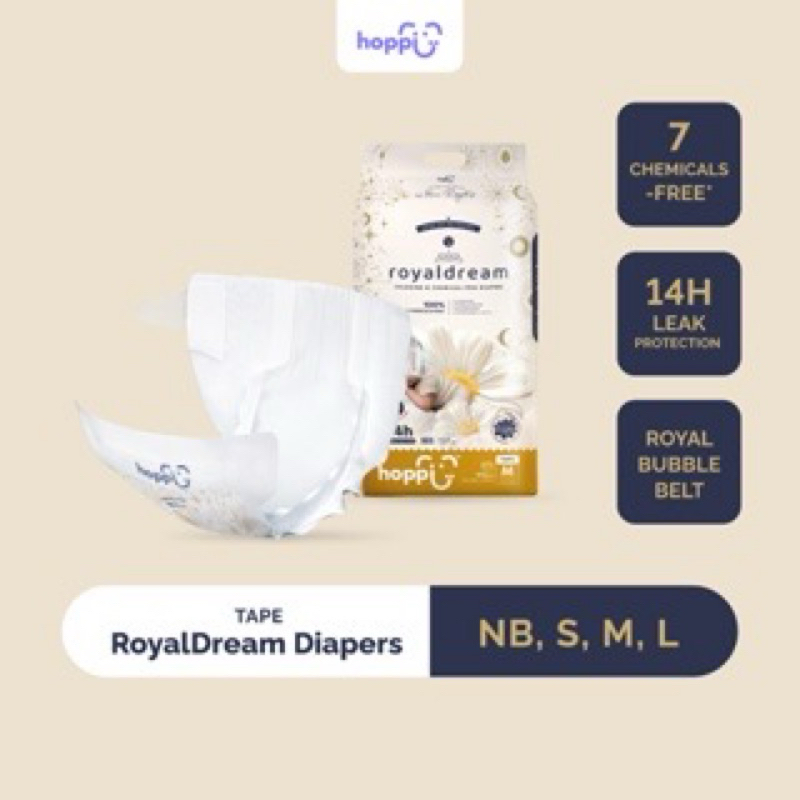 HOPPI ROYAL DREAM CHLORINE & CHEMICALFREE DIAPERS TAPE S Size 56pcs