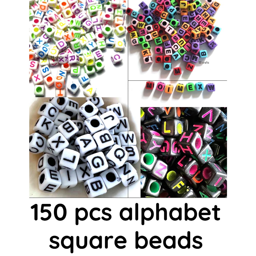 150 pcs Mix Colors Alphabet ABC Square Beads - assorted colors, Letter ...