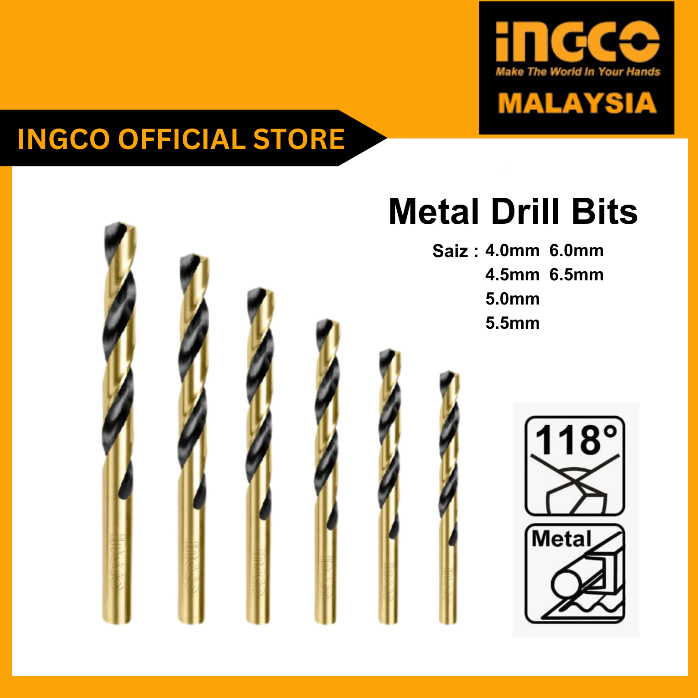 INGCO Metal Drill Bits 4mm, 4.5mm, 5mm, 5.5mm, 6mm, 6.5mm (Sell Per Pcs ...