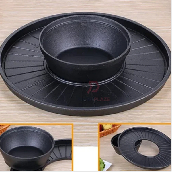 Cast Iron Korean BBQ Grill Steamboat Grill Pan Oden Party Set 35cm 2 in