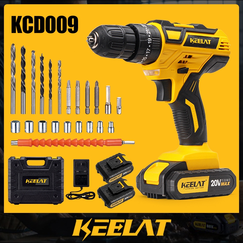 KEELAT KCD009 Cordless Impact Drill 20V Battery Drill Screw Driver Set