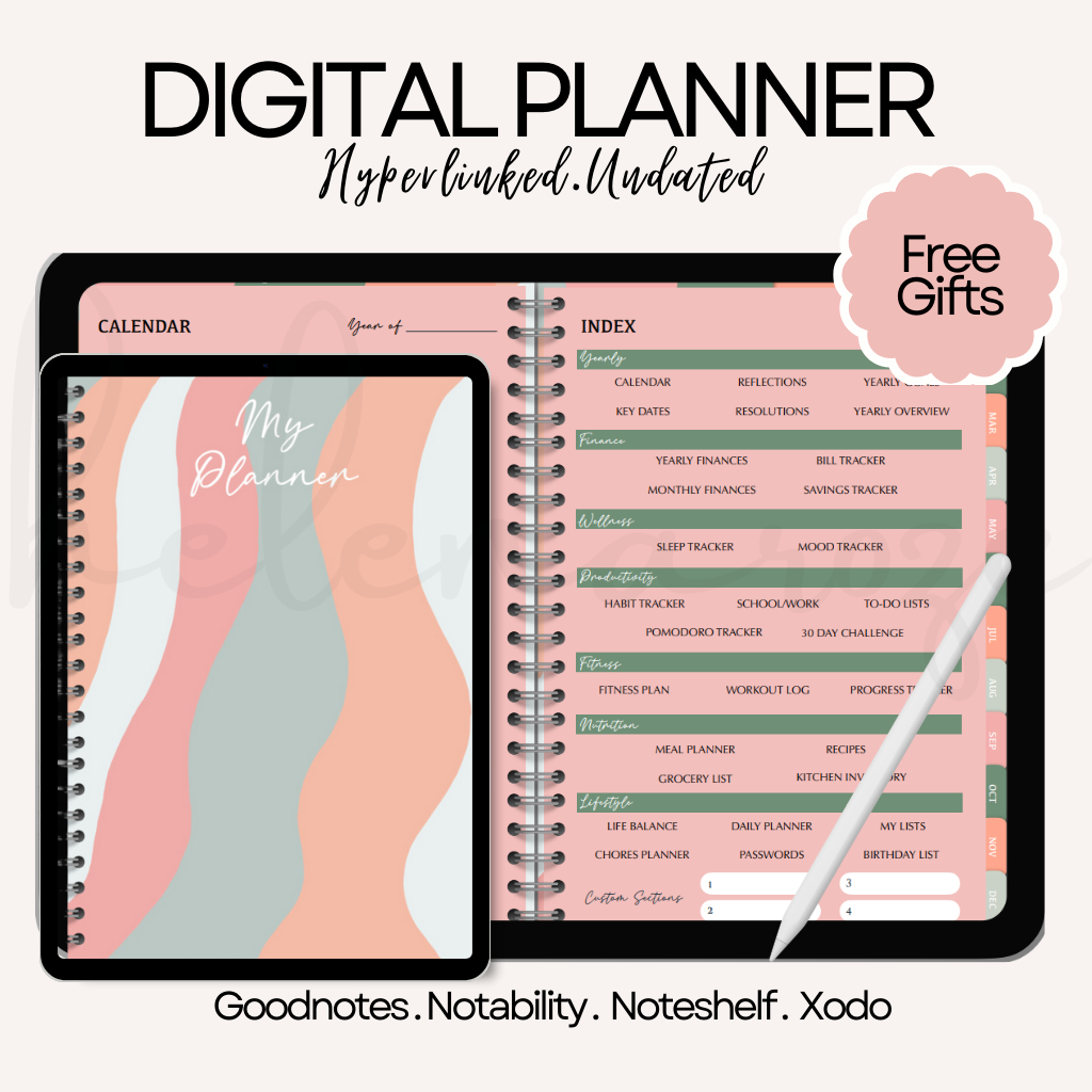 Digital Planner Undated Hyperlinked Journal Book Goodnotes Diary ...