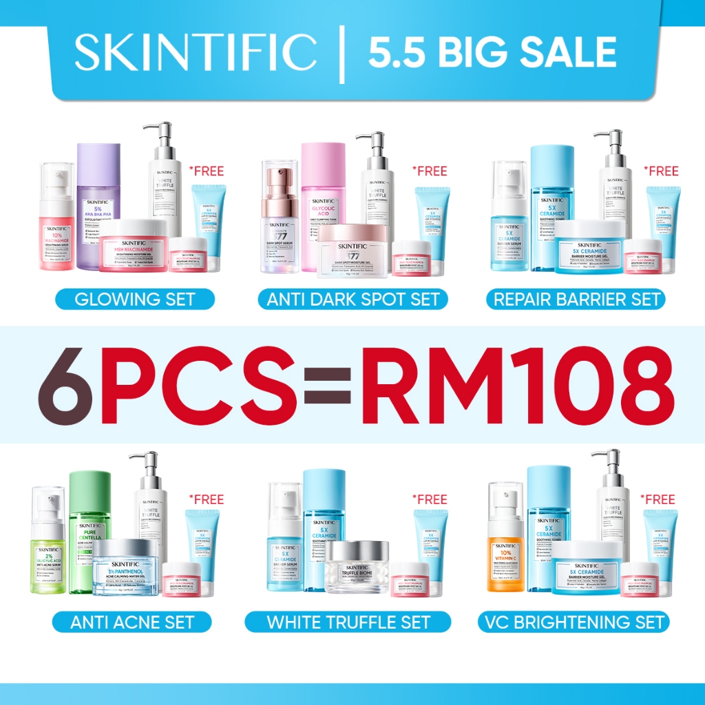 Skintific Skincare 4pcs Paket Set With Serum Low Ph Cleanser Barrier Repair Moisture Gel Daily