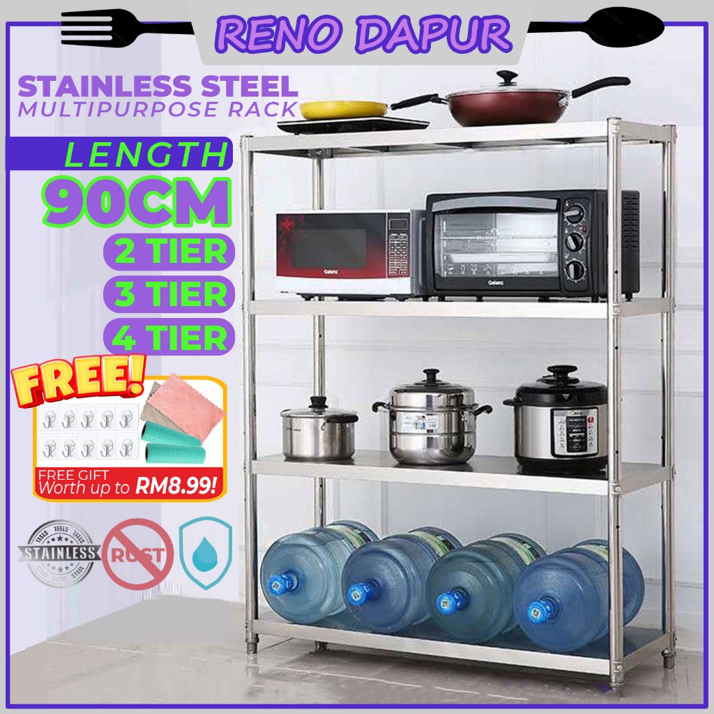 90cm Stainless Steel Kitchen Storage Rack Shelf Rak Dapur Rak Besi Rak ...