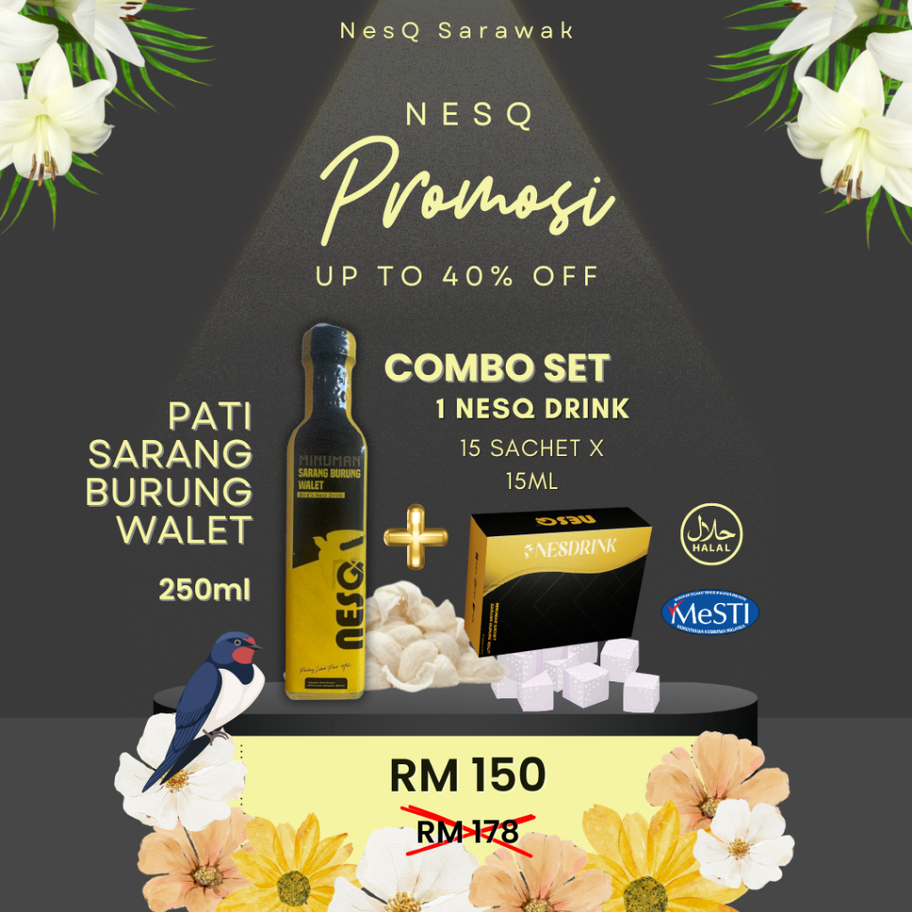 Set Combo: 1 Botol Pati Sarang Burung Walet 250ml + 1 Kotak NesQ Drink ...