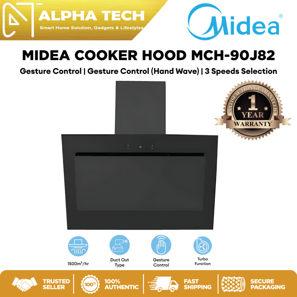 Midea MCH-90J82 Cooker Hood (1400m3/hr) 3 Speeds | Touch & Gesture ...