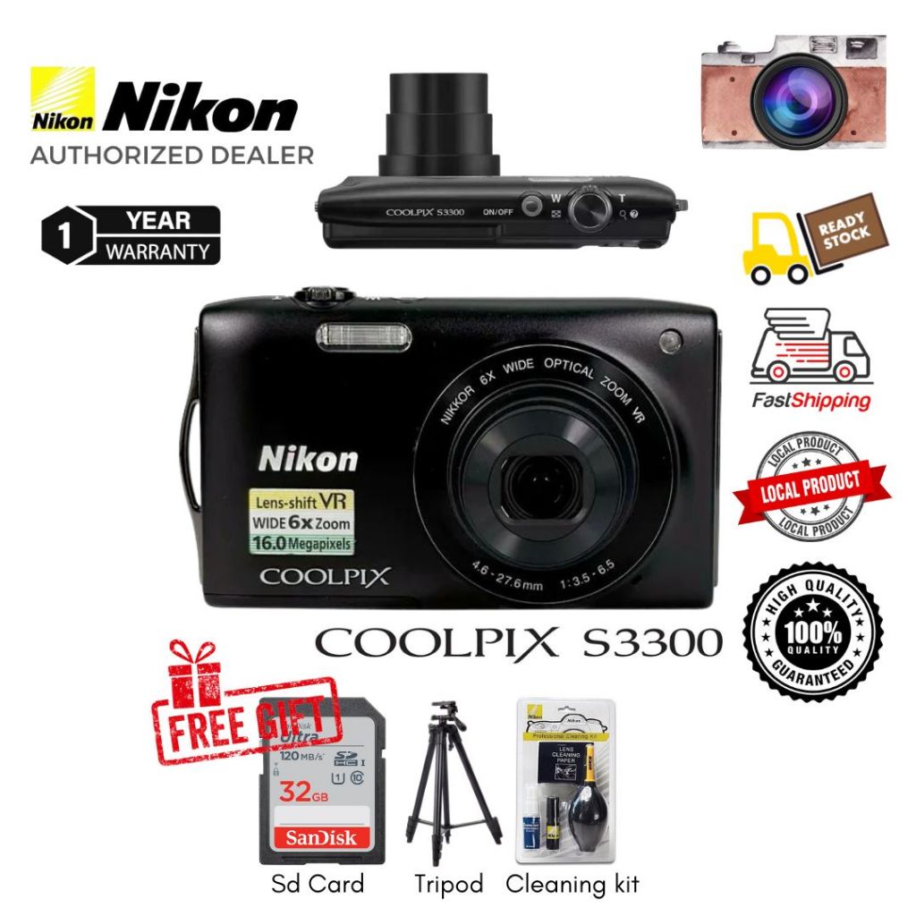 Nikon Coolpix S3300 CCD Camera 16Mp 6x Optical 26156mm ( 1 Year