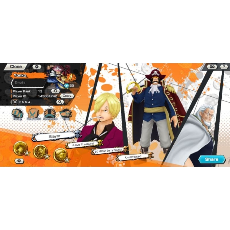 Compte Black Roger + 5000 Diamants + 1200 Frags Pour One Piece Bounty Rush Android