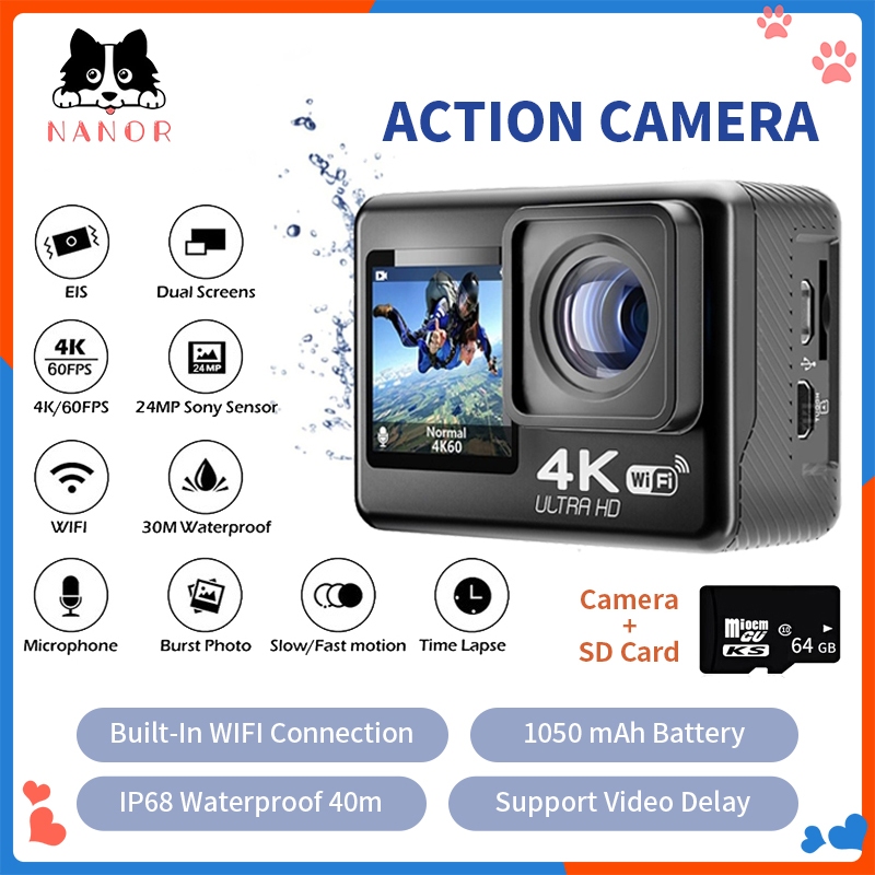 AT-Q60AR Dual Screen Action Camera 4K 60FPS 20MP 2.0 Touch LCD EIS ...