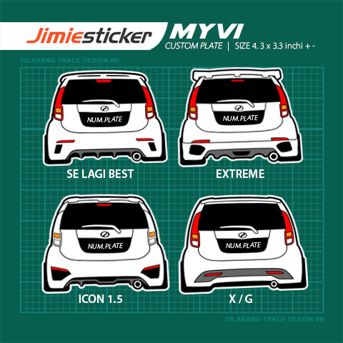 Sticker Kereta Perodua Myvi, Sticker Belakang, Custom Warna dan Nombor ...