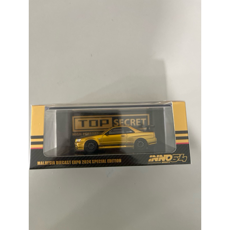 Modellino INNO64 Nissan Skyline GT-R R34 Top Secret &ndash; Edizione Malaysia Expo 2024, Scala 1:64, Oro E Nero