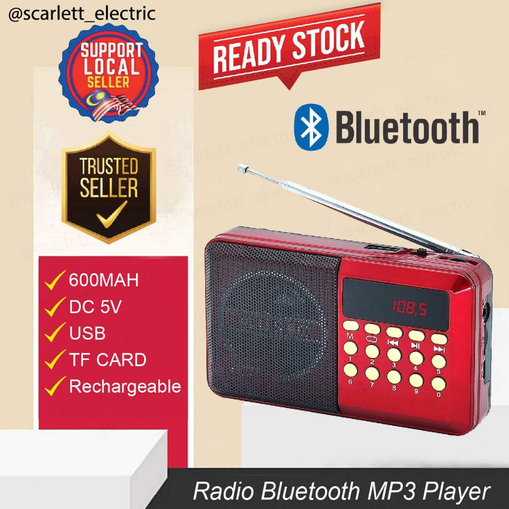 Portable Rechargeable FM Radio Bluetooth MP3 Player USB TF Card Audio ...