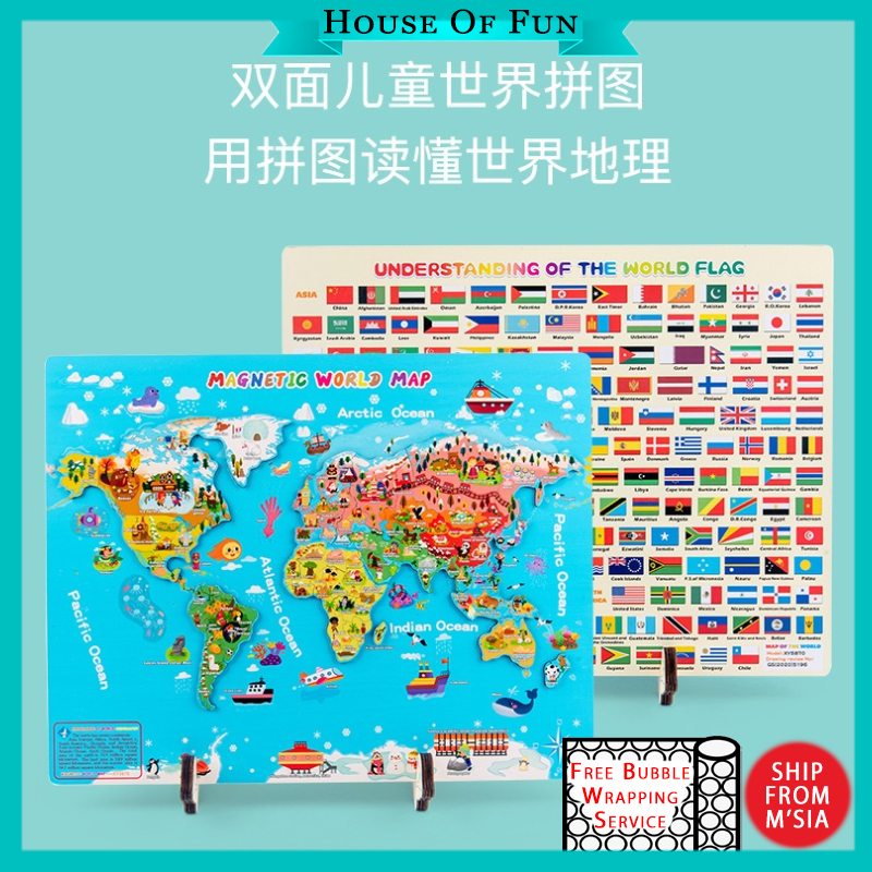 Wooden Magnetic World Map 184 Geographical Information Card Countries ...