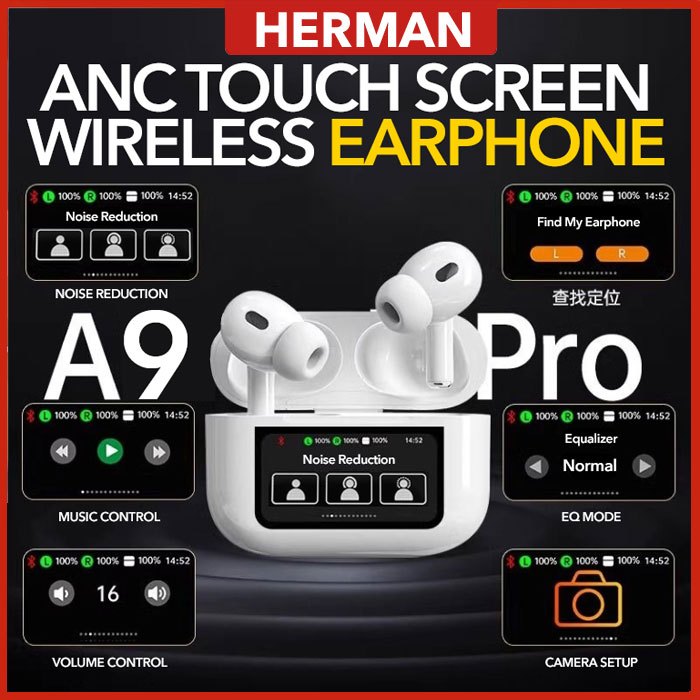 TWS Smart Touch Screen Bluetooth 5.4 ANC Wireless Earbuds – In-Ear, IPX5, 2024 Model