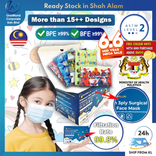 【Surgiplus】Children Premium Surgical Face Mask 3 Ply BFE 99% Melt-Blown Filter Premium Zip Bag in Box