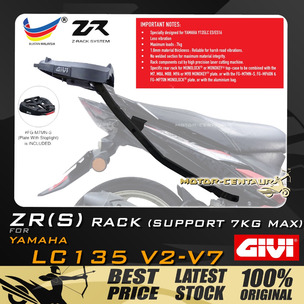 MONORACK GIVI (ZR/HRV/HRX/SRV/SRX/J RACK/WITH LED) YAMAHA EZ115I,Y15ZR ...