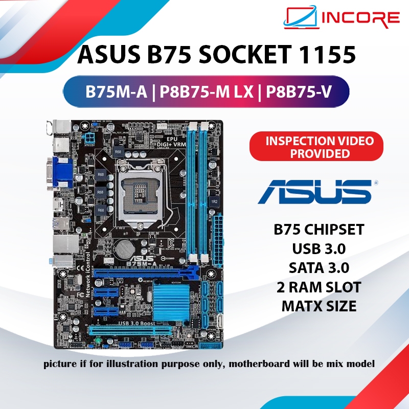 Asus B75 2 ram slot Socket 1155 DDR3 Intel 2nd 3rd Gen B75M Motherboard ...