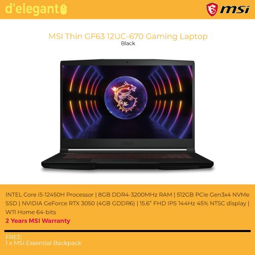 MSI Thin GF63 12UC-670 Gaming Laptop (Black) | Shopee Malaysia