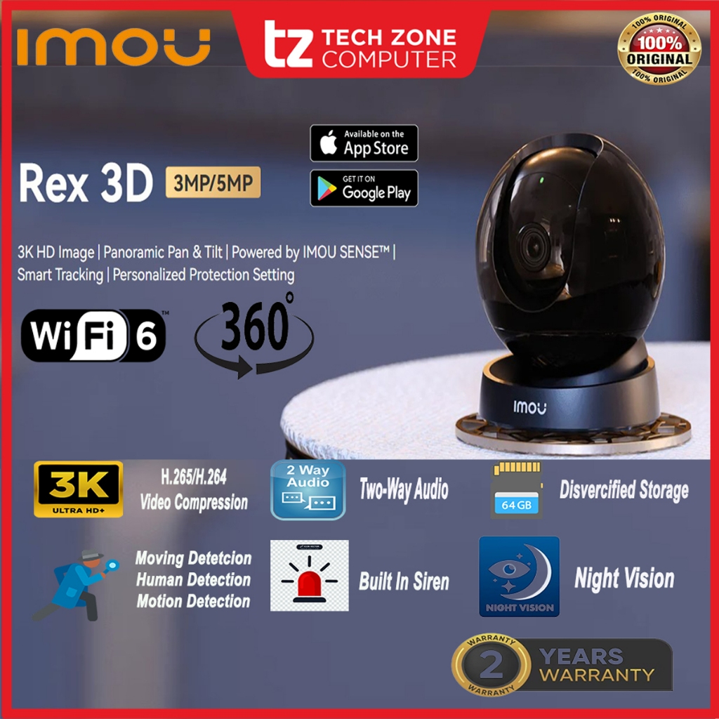 IMOU Rex 3D 5MP 3K H.265 Wireless Wi-Fi Pan & Tilt Human / Pet ...